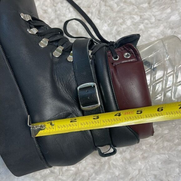 Steve Madden  Black Leather lace up wedge Boots brown trims side zipper … - Picture 9 of 14